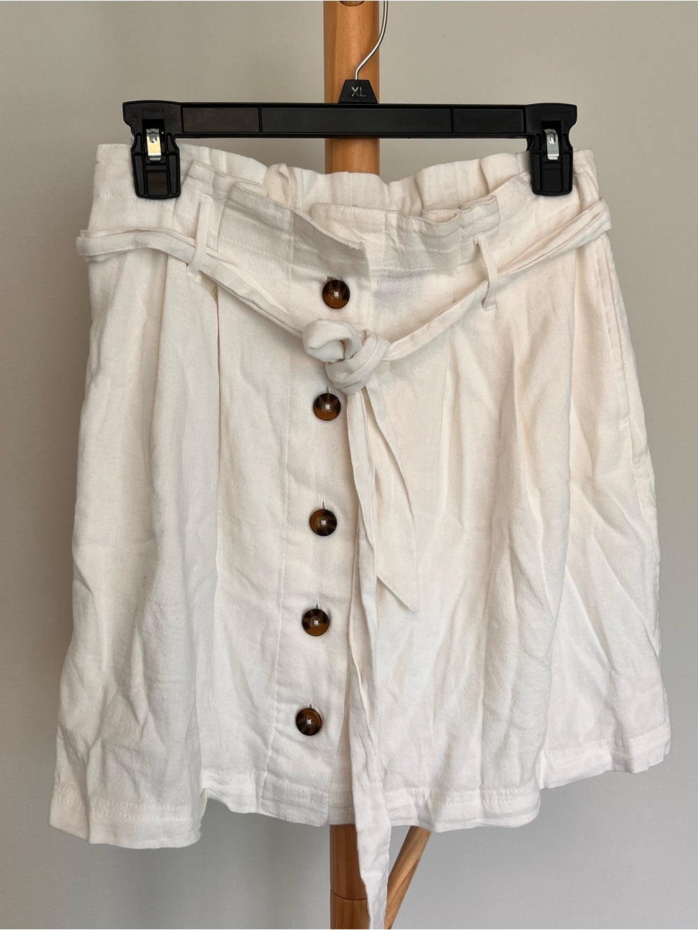 Hollister White Button-Front Tie-Waist Skirt Linen Blend NWT Size M